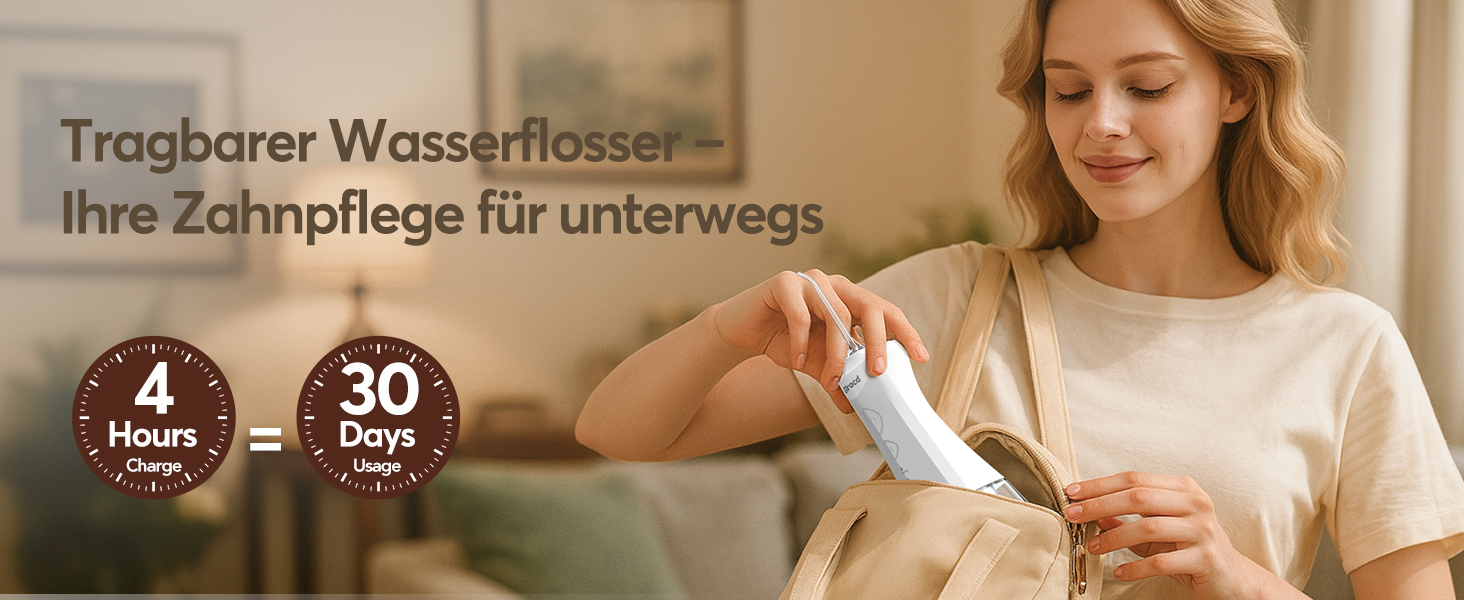 Іригатор для порожнини рота Munddusche - Тест-переможець 2024, професійний, з технологією мікробульбашок, регулювання тиску води, для чищення зубів та брекетів, білий