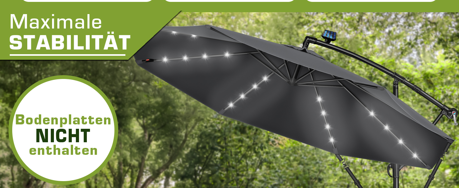 Садова парасолька tillvex Alu 300 см з кобулкою, стійкою та чохлом, антрацит — водонепроникна парасолька-ампел з захистом від UV та вітру, поворотна на 360°