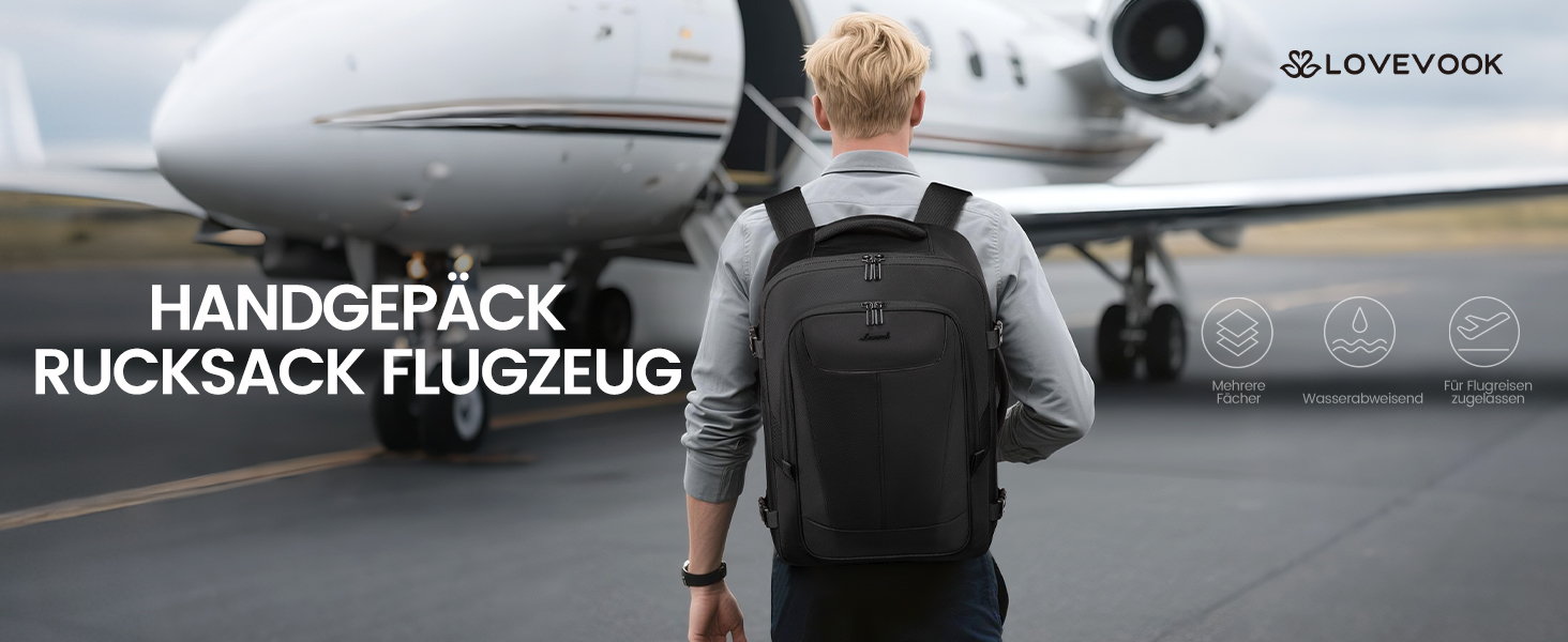 LOVEVOOK Рюкзак ручної поклажі, 18 дюймів, великий, для подорожей, авіакомпаній, чоловічий/жіночий, з відділенням для ноутбука, чорний
