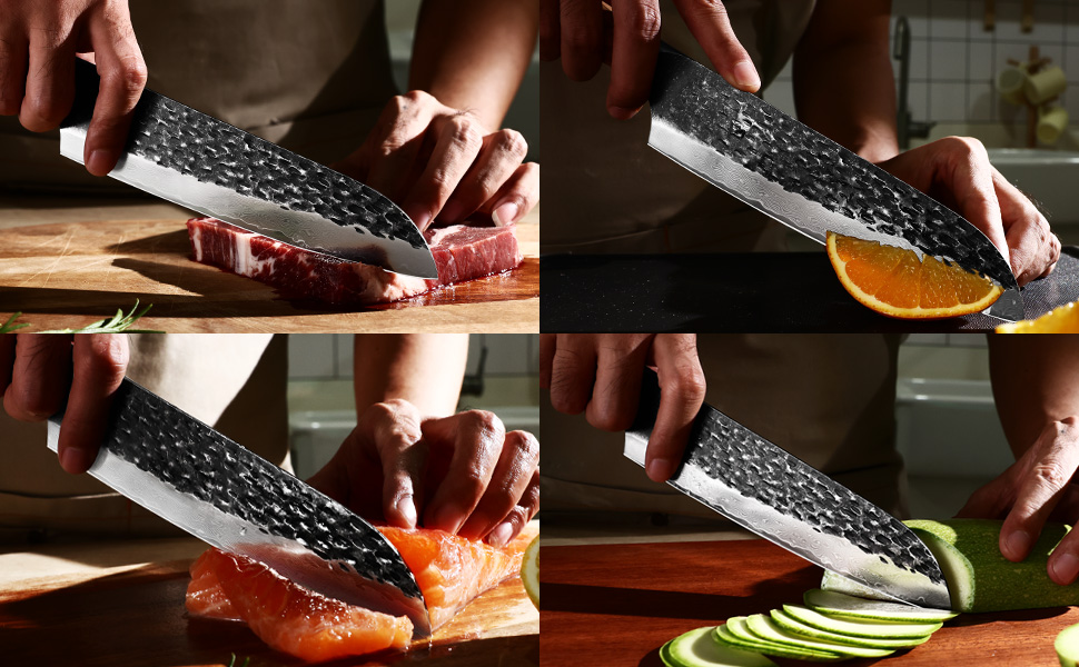 Ніж кухарський Damast 20см Hecef, професійний ніж шеф-кухаря, японський ніж з 67 шарів дамаст сталі та ручкою з оливкового дерева