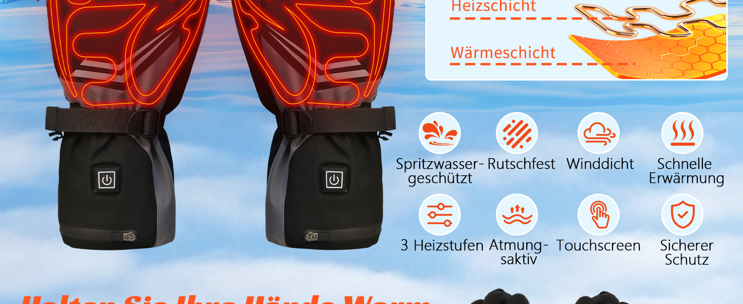 Електричні гріючі рукавички з акумулятором 7500mAh, OUTJUT для лижного спорту, чоловічі та жіночі, 3 режими нагріву, водонепроникні, з підтримкою сенсорного екрану, зимові рукавички, подарунок на Новий рік, розмір XL