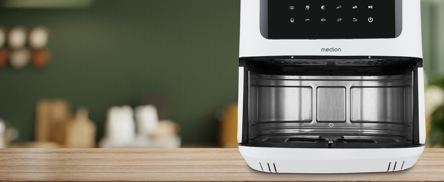 Аерофритюрниця MEDION P10 XL Duo 6,8 л, 2150 Вт, XXL Airfryer з двома нагрівальними елементами, 9 програмами та сенсорним керуванням, біла