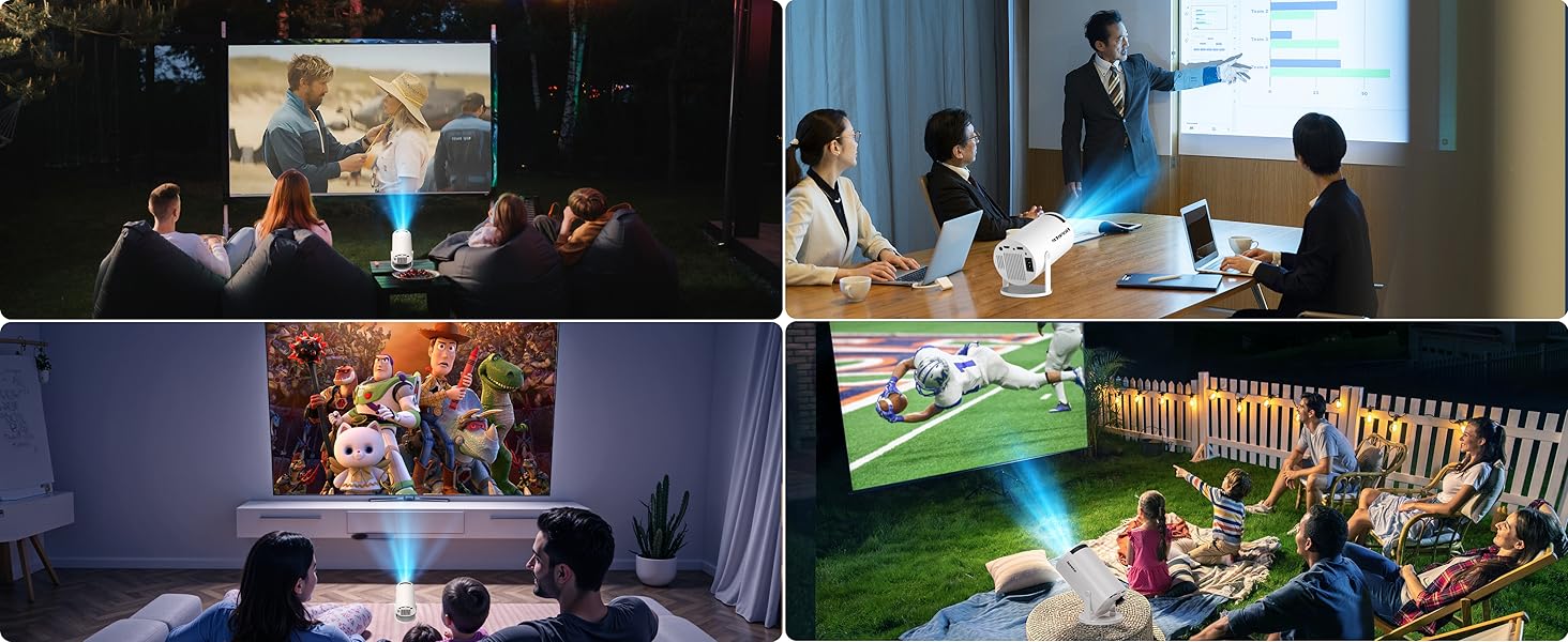 Beamer 4K проєктор: Full HD 1080P, WiFi 6, Bluetooth 5.2, Android, портативний, поворотний 270°, авто-корекція Keystone, для PC/HDMI/USB, з мишкою та пультом, білий