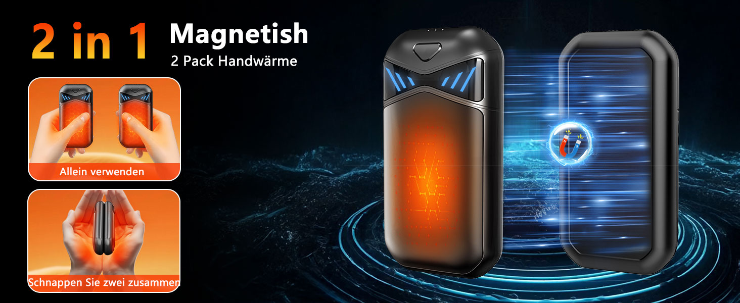 Електричні грілки для рук DDKJ, 2 шт., 7000mAh, магнітні, з 3 рівнями нагріву до 55°C, для дітей, чоловіків та жінок (чорні)