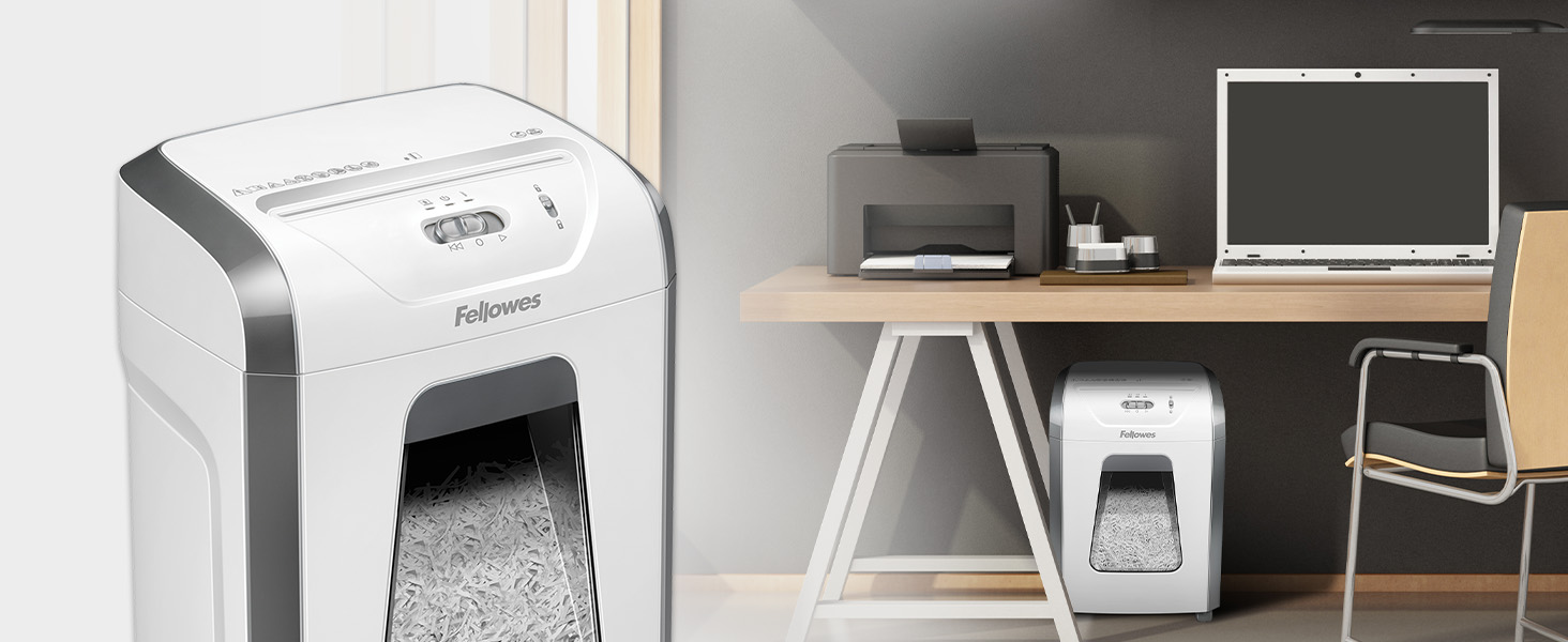 Fellowes знищувач паперу P4, 12 листів, перехресне різання, 19 л кошик, для офісу та дому, FS-12C, знищення кредитних карт, білий