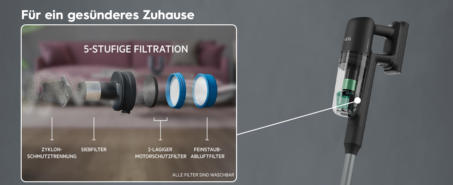 Акумуляторний пилосос AEG Serie 7000 Granitgrau: потужний, легкий (2,2 кг), ергономічний, з 70% перероблених матеріалів, до 50 хв роботи, 120 м², 2в1, 5-рівнева фільтрація, для всіх типів підлоги, автоматичний, сірий, AP71UB14AM