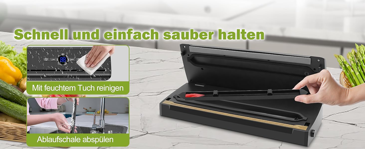 Вакууматор для продуктів 7 в 1, професійний вакуумний пакувальник з подвійним швом, цифровим таймером та різаком, комплект з 50 пакетами (Чорний)