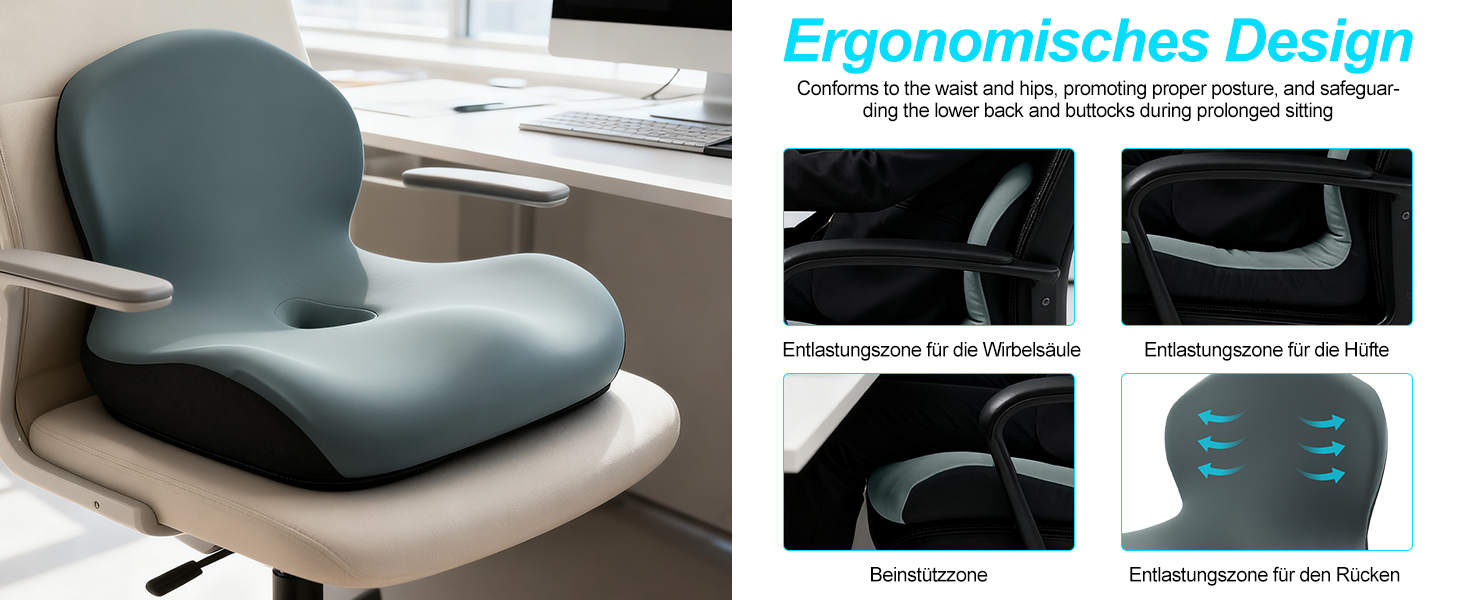 Подушка для спини та сидіння з Memory Foam L-подібна, з підтримкою попереку, для офісного крісла, темно-зелена - зняття болю в спині та куприку