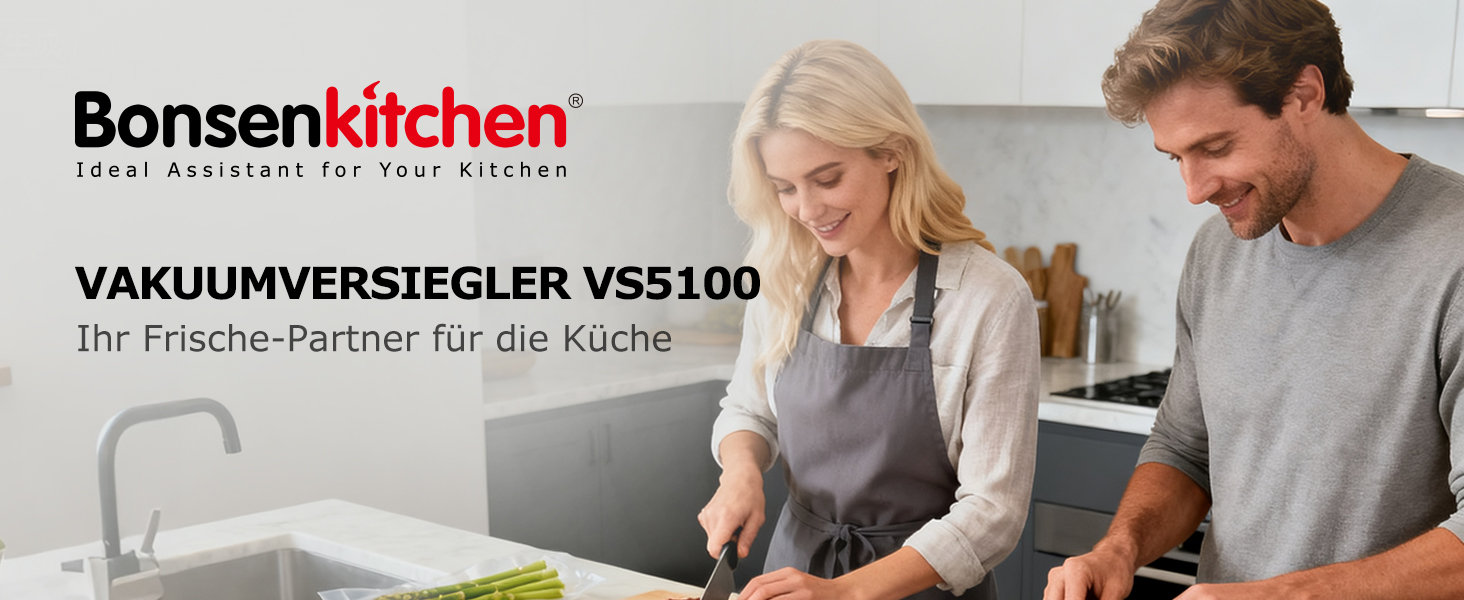 Вакууматор Bonsenkitchen VS5100 для Sous-Vide, 15 л/хв, з вбудованим різаком та кліпсою для пакетів, сріблястий