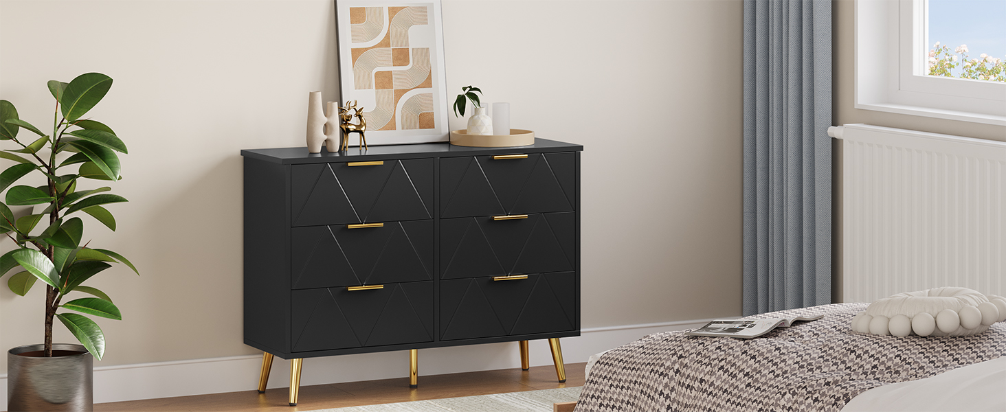 Комод YITAHOME для спальні: 6 шухляд, чорний, з дерева, для зберігання