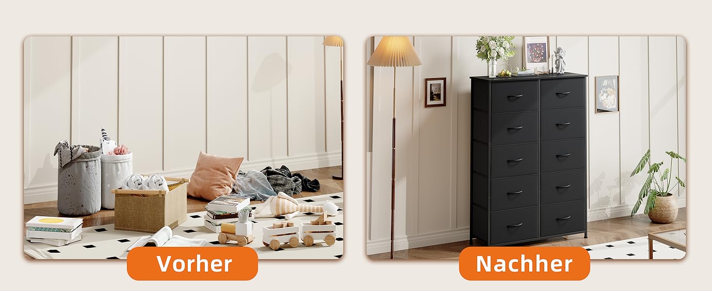 Комод з тканини Somdot з 8/10 висувними ящиками, білий/чорний (30x80x114.5 см)