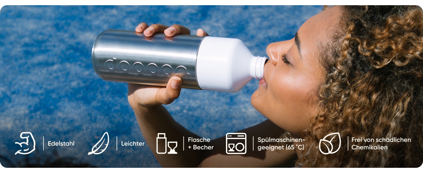 Сталева пляшка для води Dopper 450 мл, сіра — герметична спортивна фляга з нержавіючої сталі 18/8, без BPA, для спорту, офісу та активного відпочинку