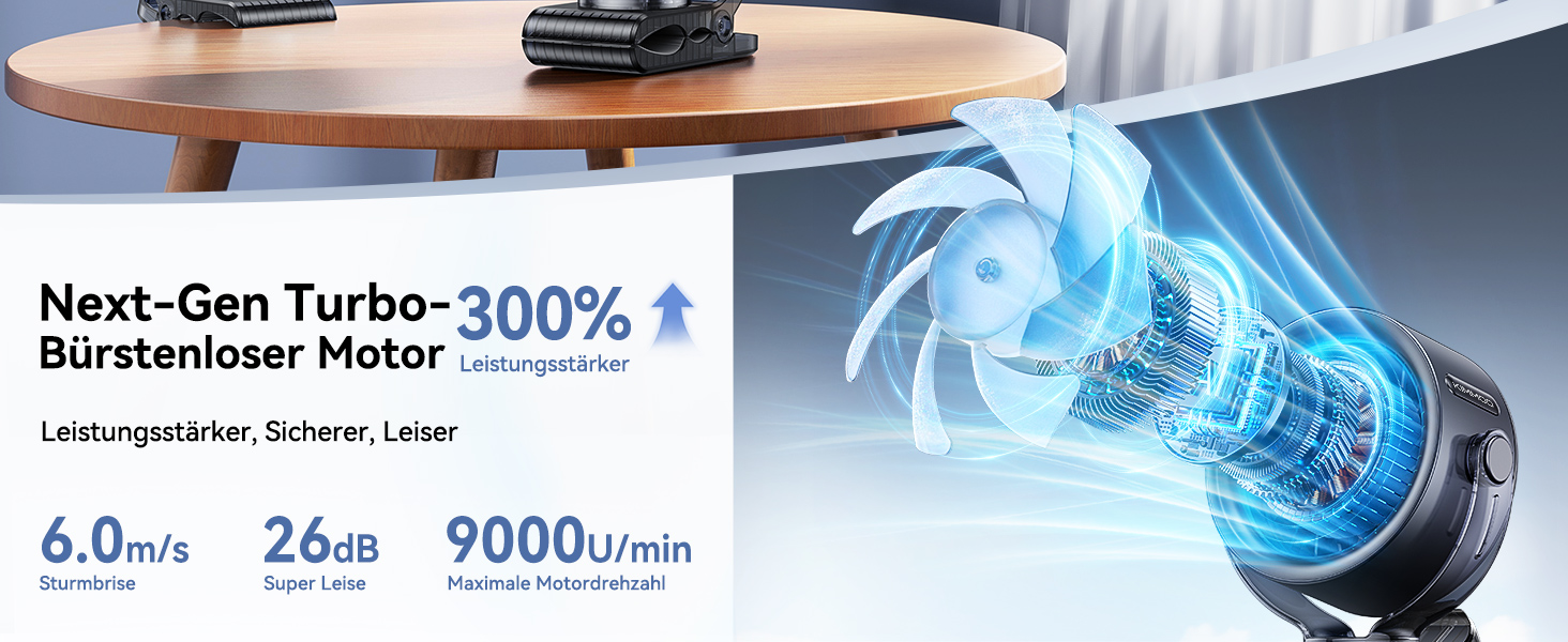 Вентилятор на акумуляторі KIMMOO 4000mAh з LED-дисплеєм, 100 швидкостей, поворот на 360°, USB, чорний