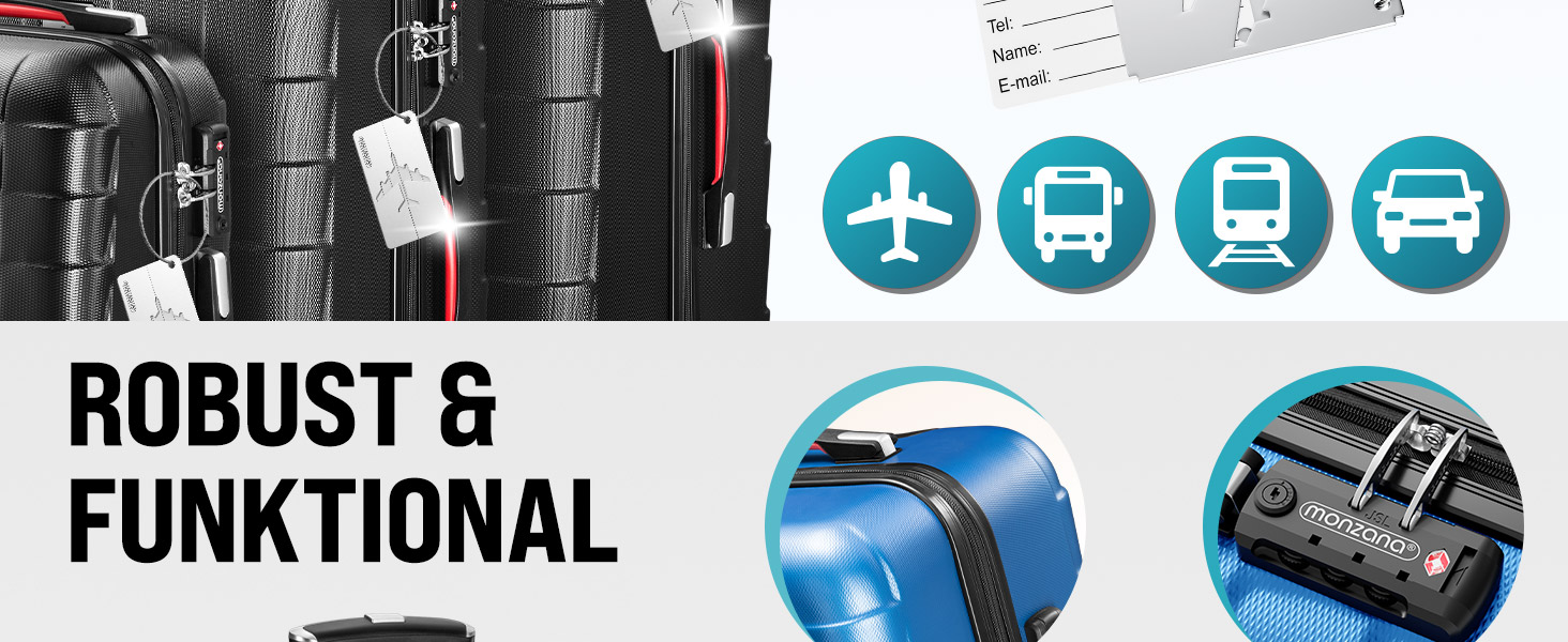 Чемодан набір Monzana® 3шт з TSA замком, вагами, органайзером, гелевими ручками, подвійними колесами, валіза-тролей, жорсткий корпус, M-L-XL, колір шампань