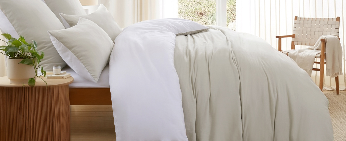 Комплект постільної білизни RUIKASI 135x200 з бавовни (4 частини) - сірий, двоколірний комплект з блискавкою, антрацит та світло-сірий, 135x200 см