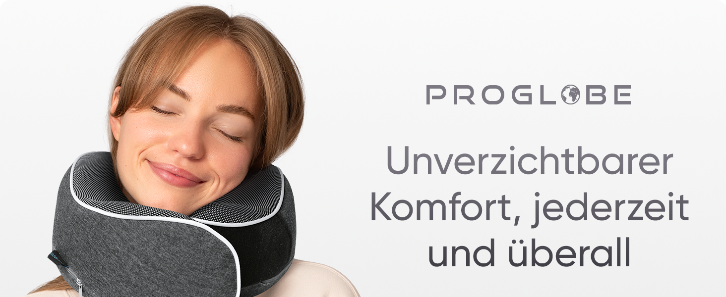 Подушка для подорожей Proglobe з Memory Foam, ортопедична, сіра. З маскою для сну та чохлом.