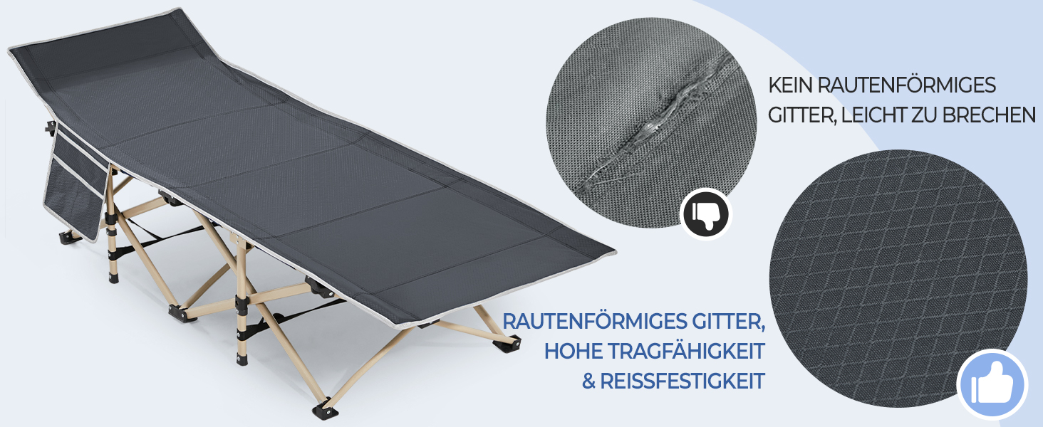 Розкладне ліжко для кемпінгу та відпочинку Yaheetech, похідне ліжко-шезлонг з кишенею та сумкою для транспортування, сіре, до 150 кг