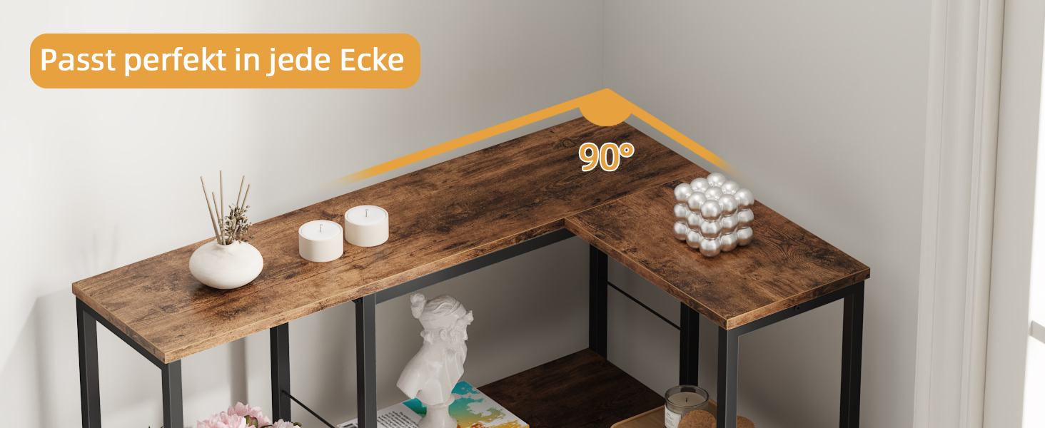 Кутовий стелаж OYRREU з 5 ярусами, LED-підсвічуванням та 4 висувними ящиками. Підходить для вітальні, спальні, офісу, кухні. Вінтажний коричневий колір.