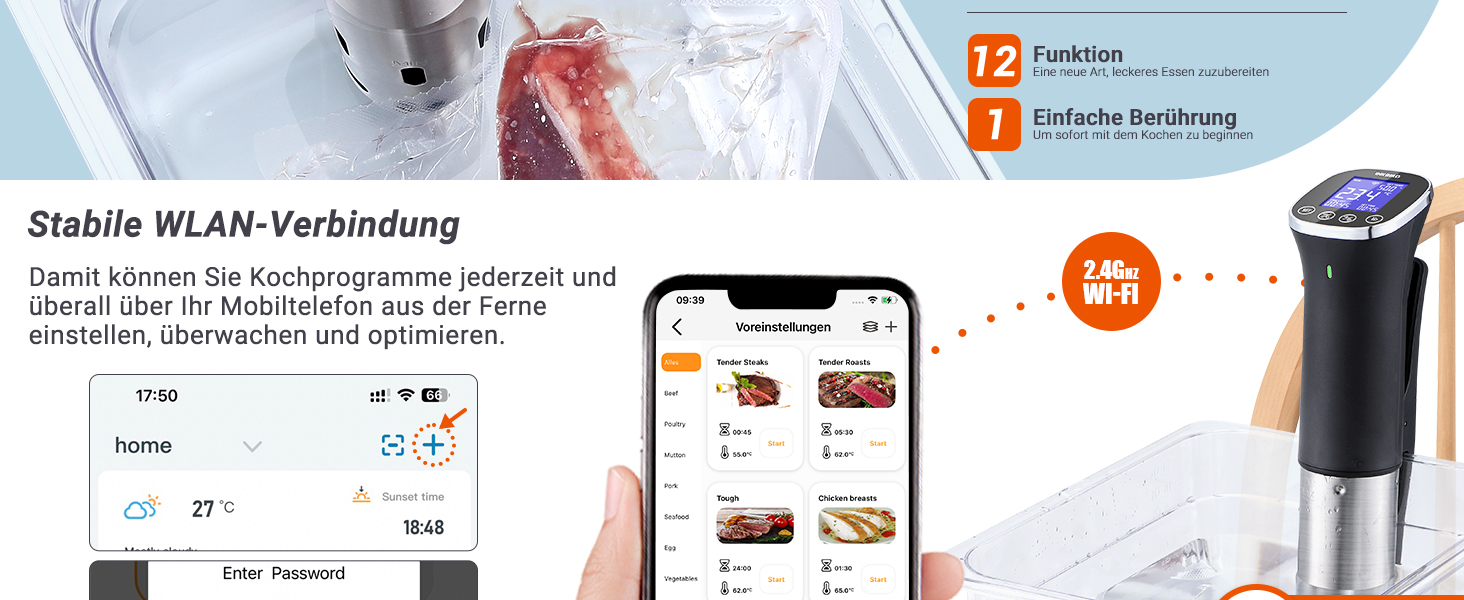 Су-від кухонний нагрівач ISV-300W з Wi-Fi | Професійний су-від для приготування їжі, точна температура ±0,1°C, IPX7 водонепроникність, APP-рецепти