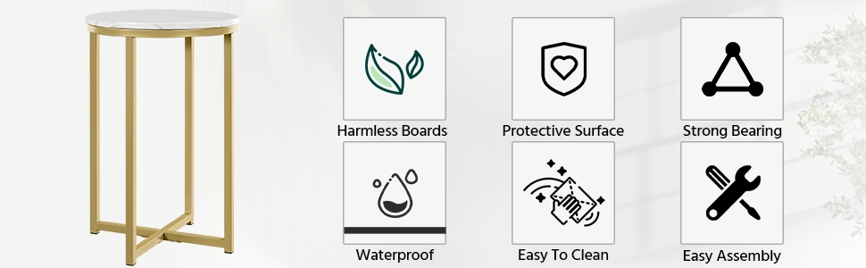Набір Yaheetech з 2 бічних столиків Журнальний столик Журнальний столик з міцною Х-подібною основою стільця та золотистим металевим каркасом для вітальні, балкона та передпокою