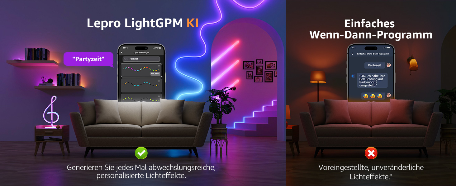 Lepro AI розумна настільна лампа TB2 з персоналізованим AI-дизайном освітлення, синхронізація з музикою/керування через додаток, регулювання яскравості, RGB+IC технологія, сумісна з Alexa/Google, без пульта керування, дизайн 'Скрябін'