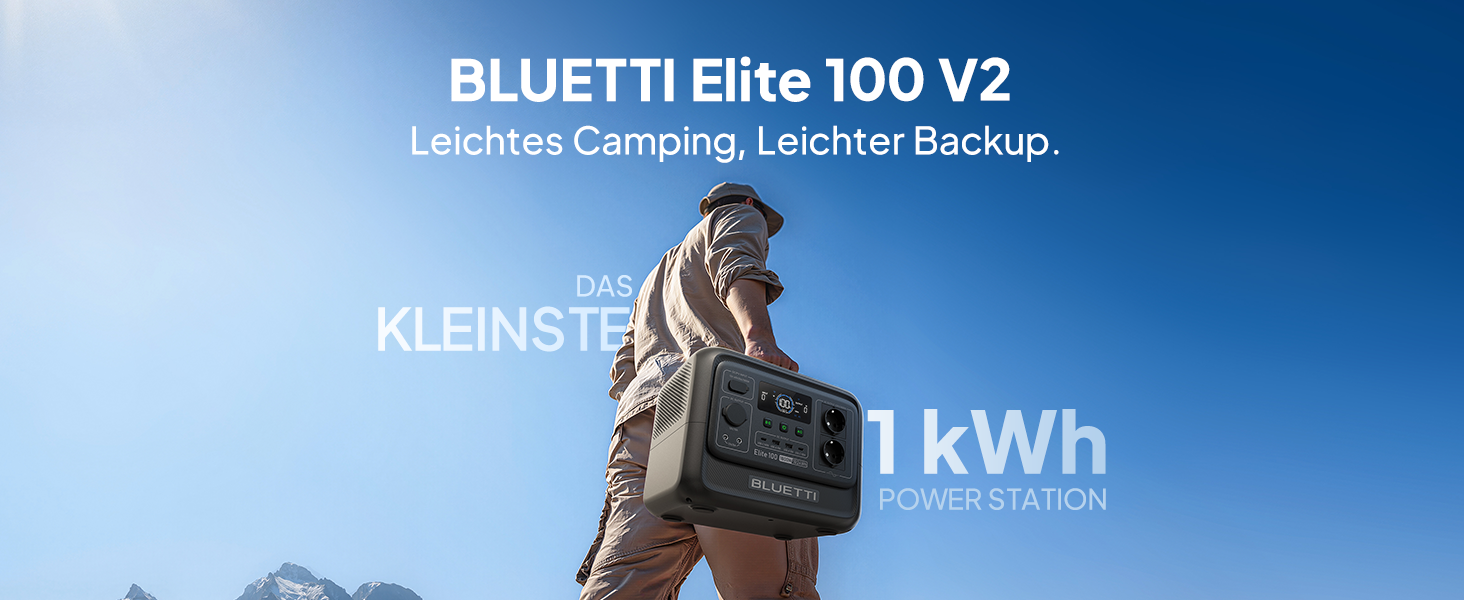 Портативна електростанція BLUETTI Elite 100 V2: 1024Wh, LFP акумулятор, 1800W (3600W пік), для кемпінгу та резервного живлення
