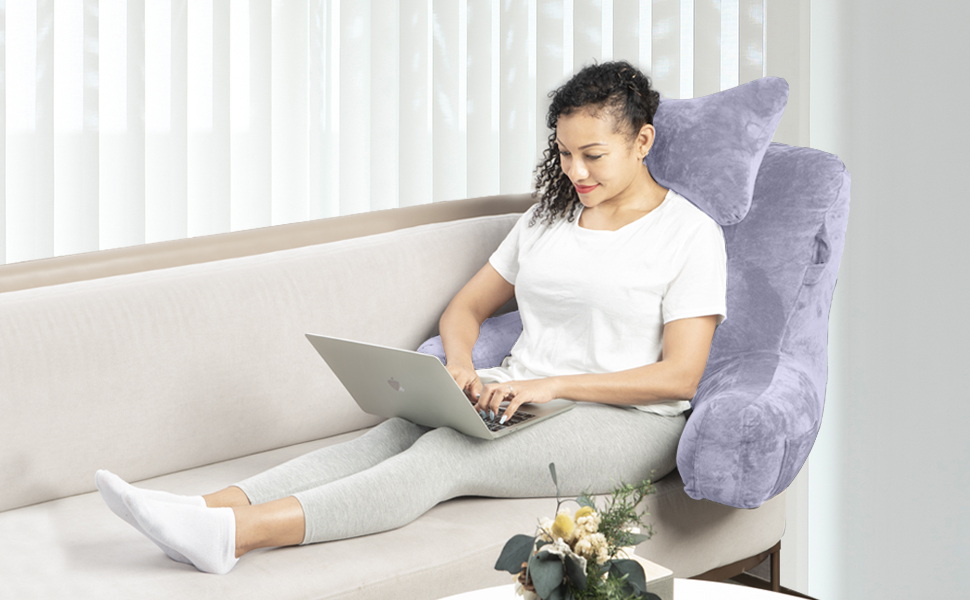 Крісло-мішок для читання, велике (78,7 см), з підголовником та підлокітниками, сіре, для читання та відпочинку