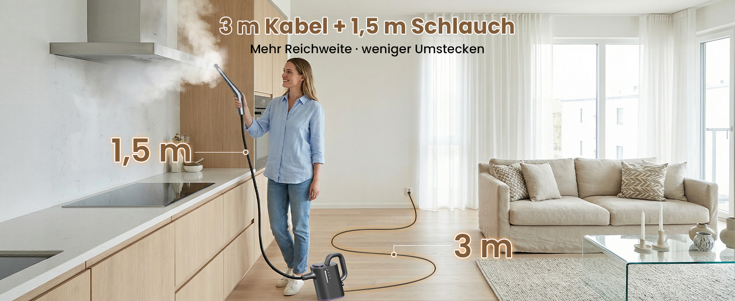 Портативний відпарювач 550 мл, 1500 Вт, з аксесуарами, для кухні, ванної, вікон, авто та оббивки (фіолетовий)