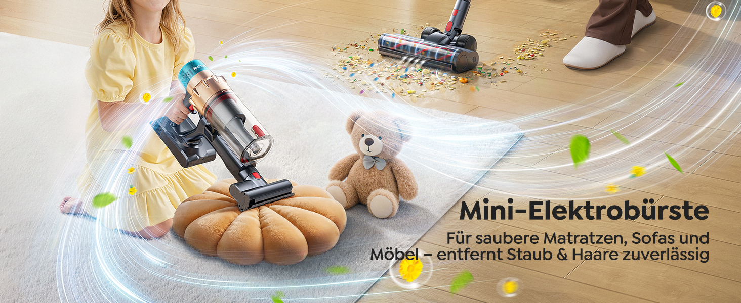 Акумуляторний пилосос SMOTURE 600W 50000Pa, бездротовий з міні-електрощіткою, для шерсті тварин, килимів, підлоги та авто - 65 хв роботи, сенсорний екран, функція ароматизації