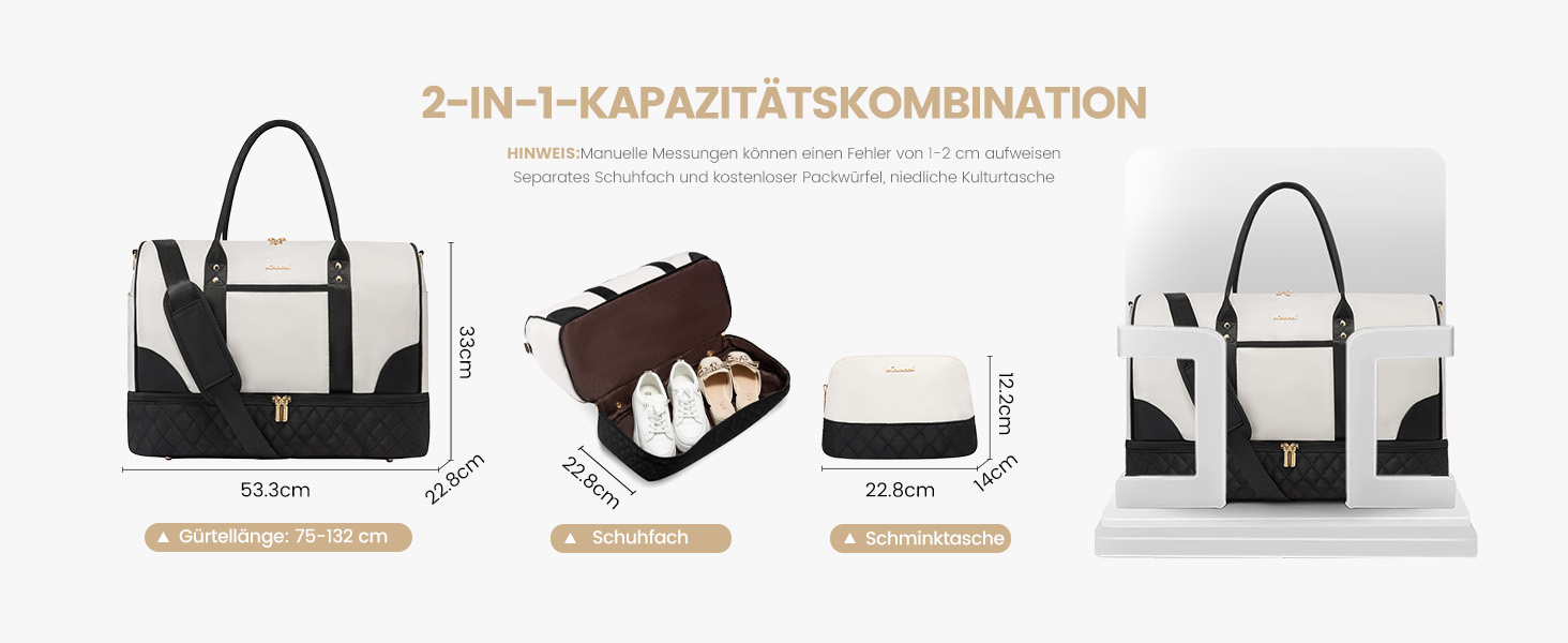 Сумка-мішок LOVEVOOK для жінок: дорожня, спортивна, з відділенням для взуття та мокрих речей, 2 шт. у наборі, 35л, бежевий & хакі