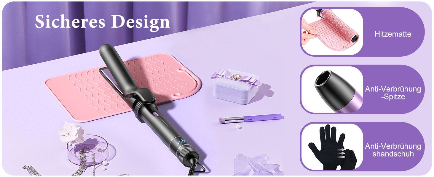 BESTOPE PRO Локкенстаб: Набір для створення локонів 5 в 1 з плойкою, термощіткою, 3 локонами (9mm-25mm) для великих локонів, 13 температур, керлером з термозахистом. Матова поверхня, рукавичка, затискач. Колір: Північне сяйво (Lila)