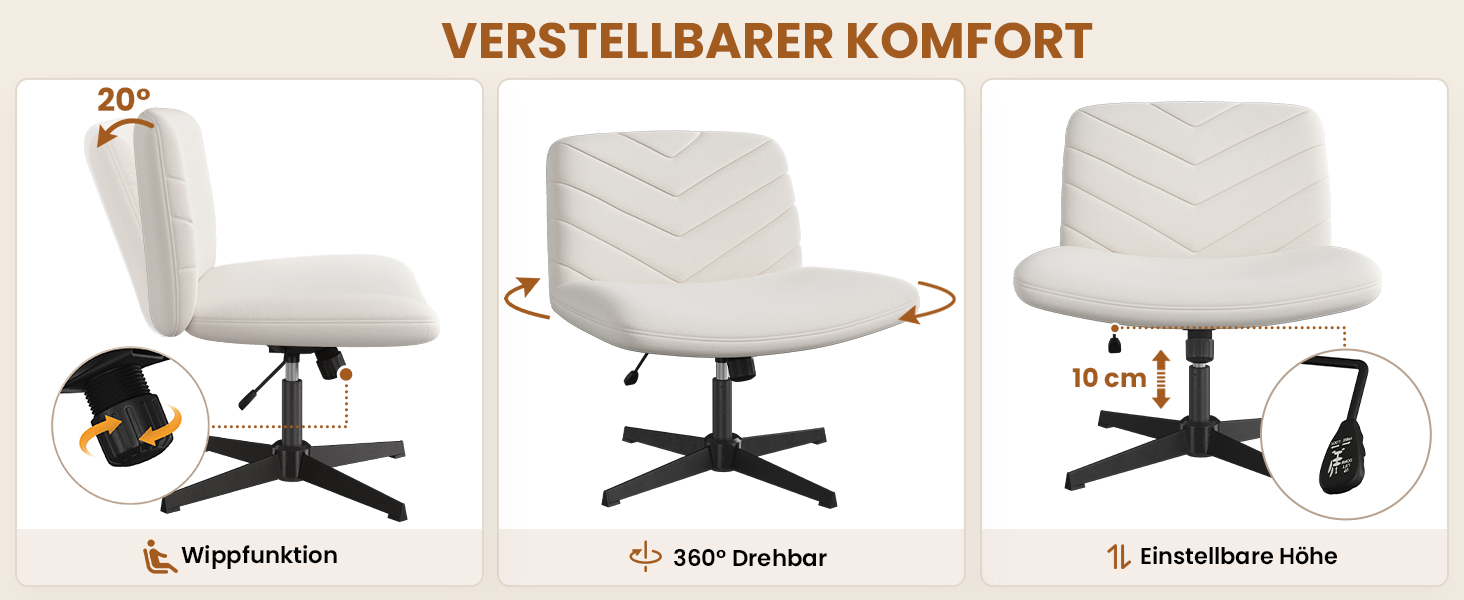 Офісний стілець Yaheetech з роликами, регульована висота, широке сидіння, середня спинка, стілець для шиття, для офісу та спальні (Бежевий)