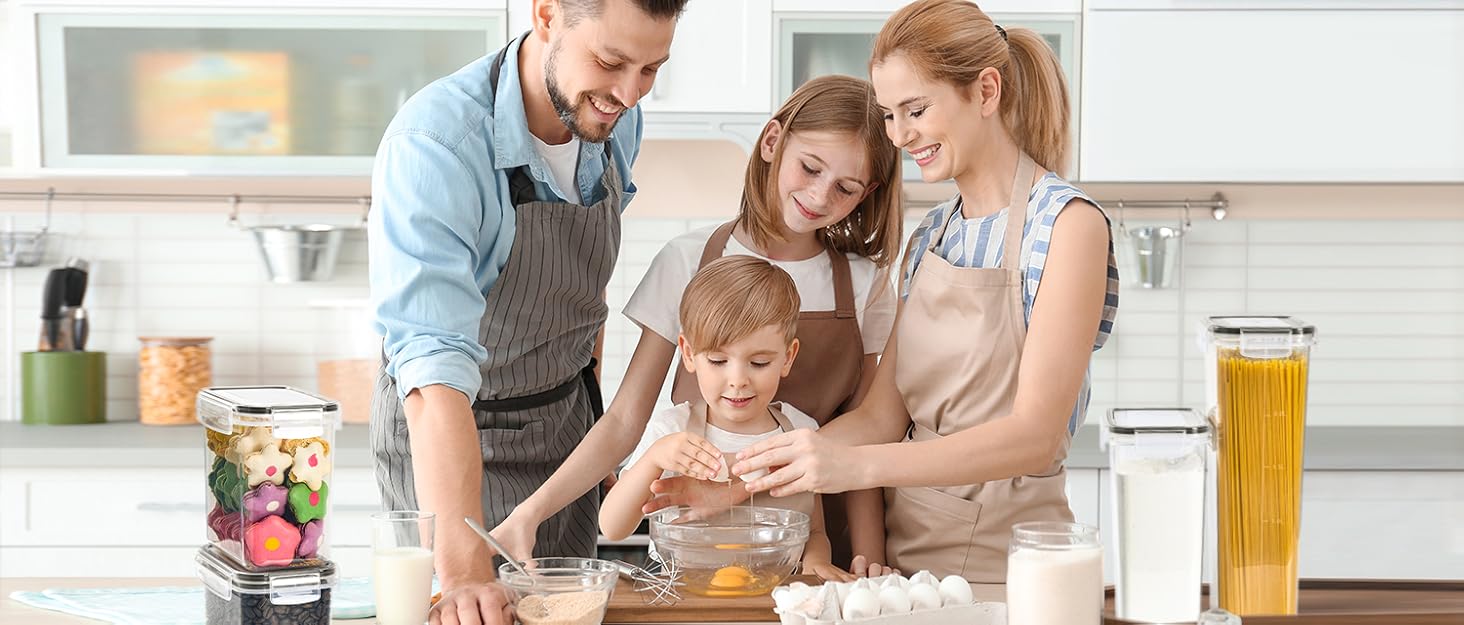 Набір контейнерів для зберігання GoMaihe (24 шт) з герметичними кришками: контейнери для продуктів з етикетками та маркером | Коробки для зберігання на кухню для мюслі, борошна, кукурудзяних пластівців та цукру | Без BPA | Можна мити в посудомийній машині, чорний - 24 шт.