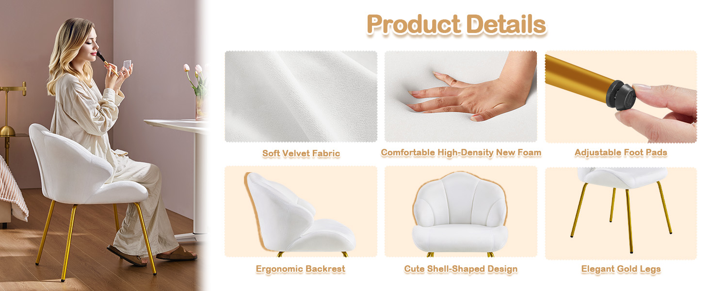 Крісла-черепашки Yaheetech, 2 шт., білі. Сучасні крісла з металевими ніжками, для вітальні, туалетного столика, спальні. Поліестер.