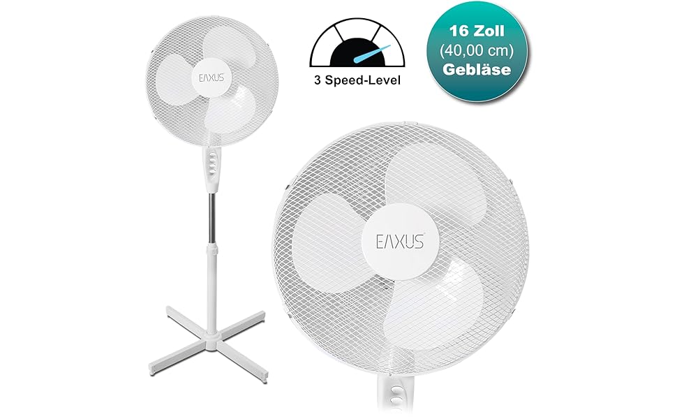 Безшумний вентилятор Eaxus Silent Pedestal Fan 40W - безшумний вентилятор з 3 режимами швидкості, регулюється по висоті до 1,25 метра, білий