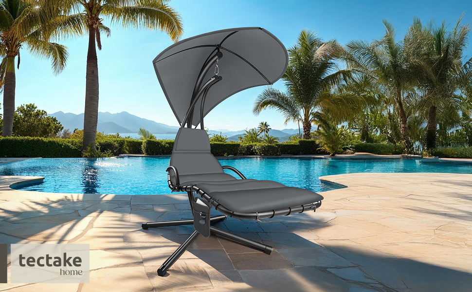 Тектейк® гамак з каркасом, гамак-крісло, гамак з сонцезахистом, гамак-шезлонг, гамак-гойдалка з сумкою, подушкою для голови, для саду, тераси та балкону - сірий