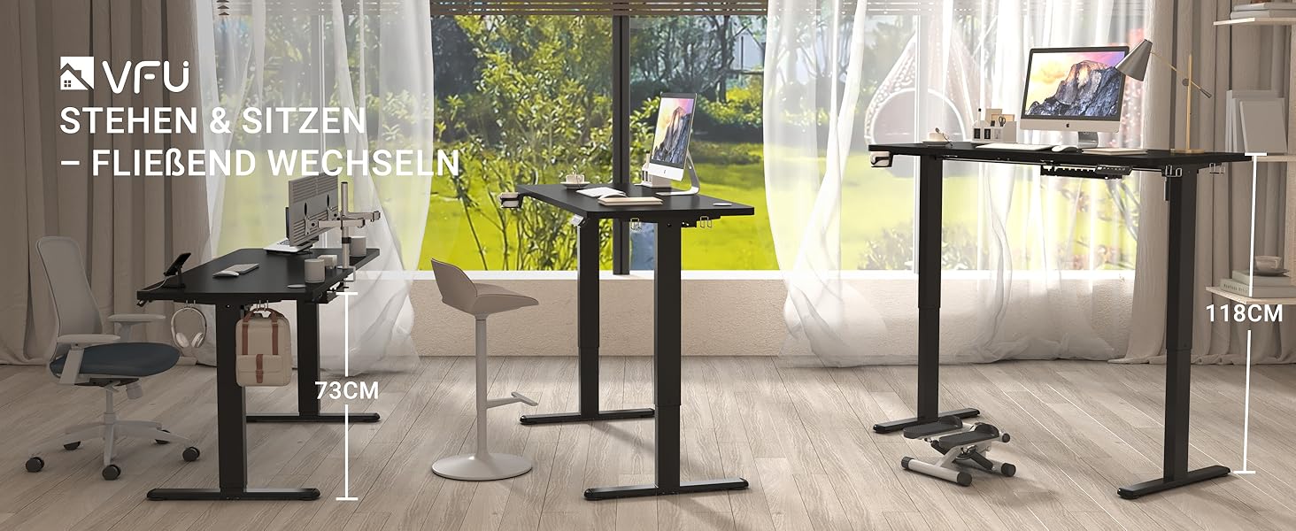 Регульований стіл для роботи з USB-C зарядкою 140 x 60 см, функція пам'яті. Стабільний електричний стіл, стоячий/сидячий, офісний, чорний.