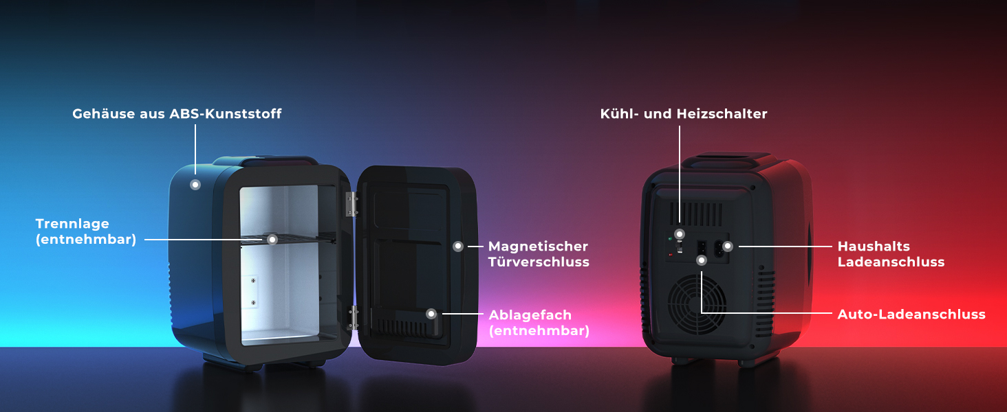 Міні-холодильник BEICHEN 4Л з RGB-підсвіткою, функція охолодження та підігріву 2в1, для напоїв, косметики та геймінгу, AC 220V/DC 12V (Чорний)