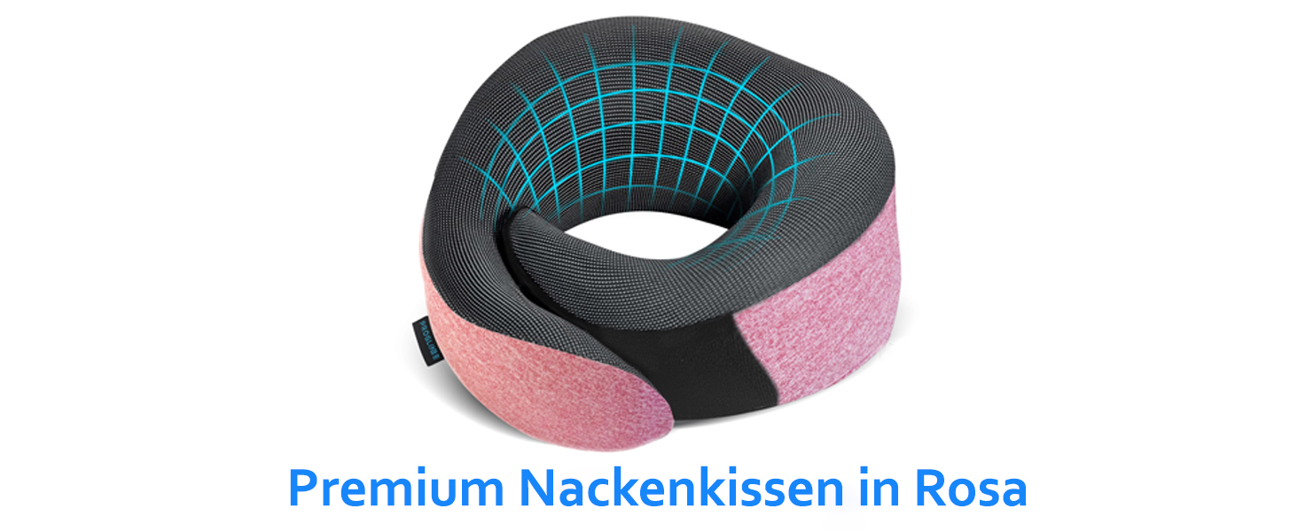 Подушка для шиї Proglobe, 100% Memory Foam, ортопедична, для подорожей (літак, авто, поїзд), з маскою для сну, сітчаста сумка (рожева)