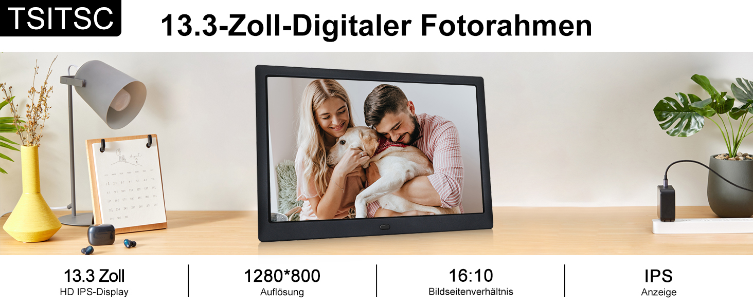 Цифровий фоторамка TSITSC 8.7 дюйма, IPS-дисплей 1024*768, календар, музика, фото- та відеоплеєр, підтримка USB/SD, з пультом ДУ (Чорний)