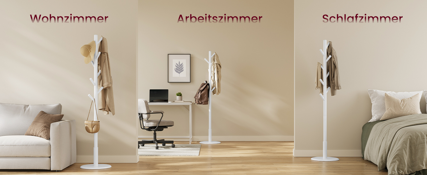 Стійка для одягу VASAGLE, дерев'яна, у формі дерева, з 8 гачками, для передпокою, RCR010B01 (Хмарний білий)