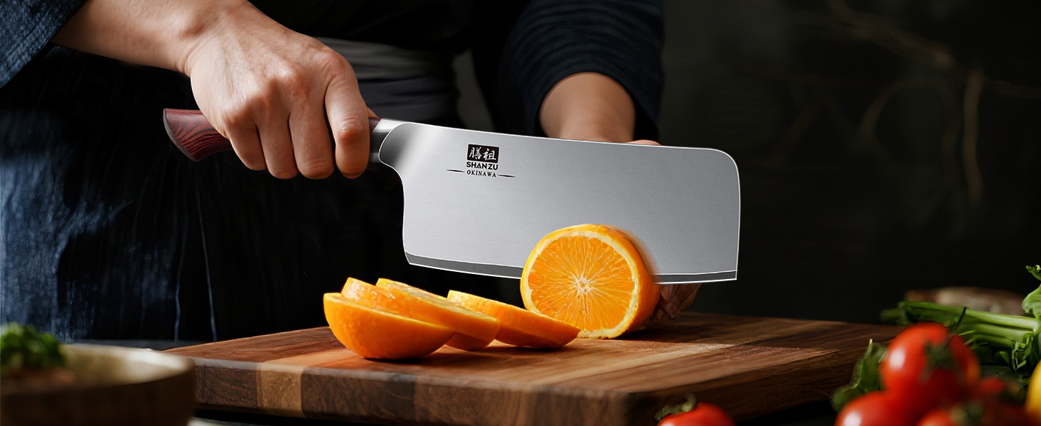 SHAN ZU Profi кухонний ніж 18 см - японський кухонний ніж з високоякісної сталі 10Cr15Mov, 12° заточка, ергономічна ручка Pakkaholz - для м'яса, овочів, риби (ніж для рубання)