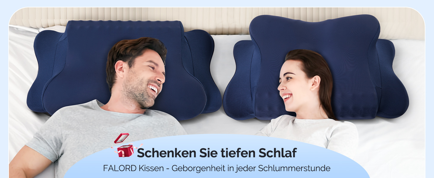 Подушка для шиї, подушка для голови з піною Memory Foam, ергономічна подушка для шиї, подушка для тих, хто спить на боці, на спині та на животі, сіро-білий колір (темно-синій, 64 x 39 x 13 см)