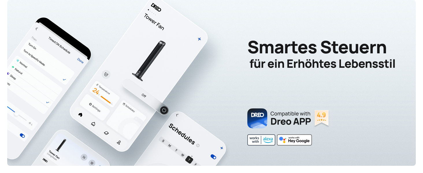 Вентилятор підлоговий Dreo Smart з осциляцією 90°, Wi-Fi, пульт, таймер 12 год, сріблястий