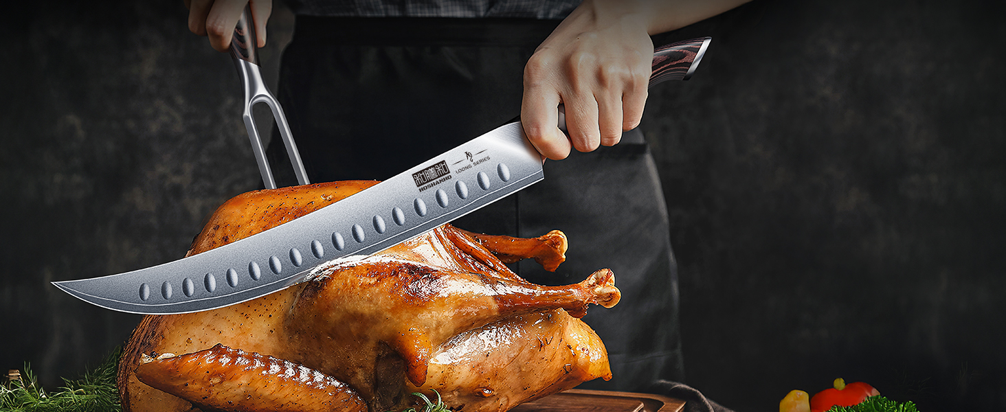 Набір кухонних ножів HOSHANHO 7 предметів: професійний набір з японської сталі з високим вмістом вуглецю, ультрагострі ножі з ергономічними ручками з паккавуду (3 ножі для обробки м'яса)