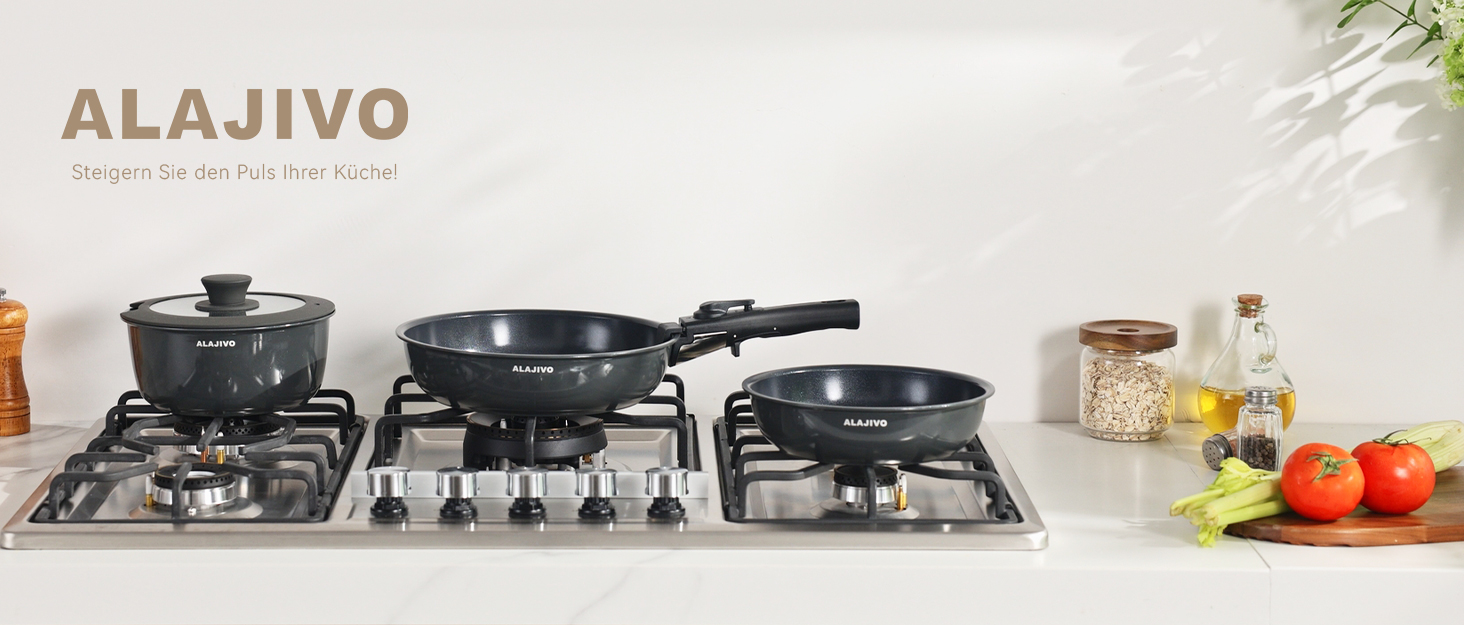 Набір каструль з керамічним покриттям 14 предметів, антипригарне покриття, індукційне дно, 24/28 см сковороди, для всіх типів плит, сумісний з духовкою