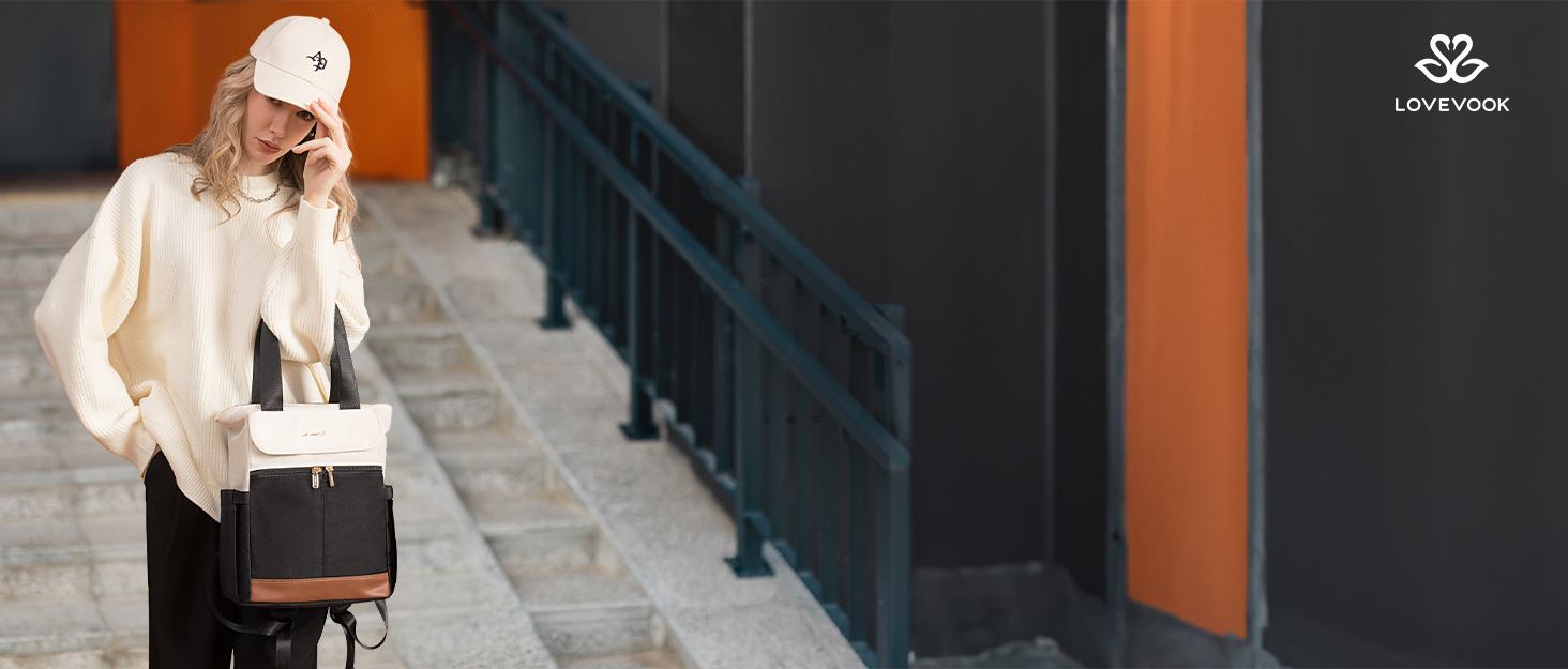 LOVEVOOK Рюкзак для жінок, 13.3 дюйми: компактний міський рюкзак, сумочка, елегантна сумка через плече, водонепроникний, для ноутбука, бежевий, чорний, коричневий