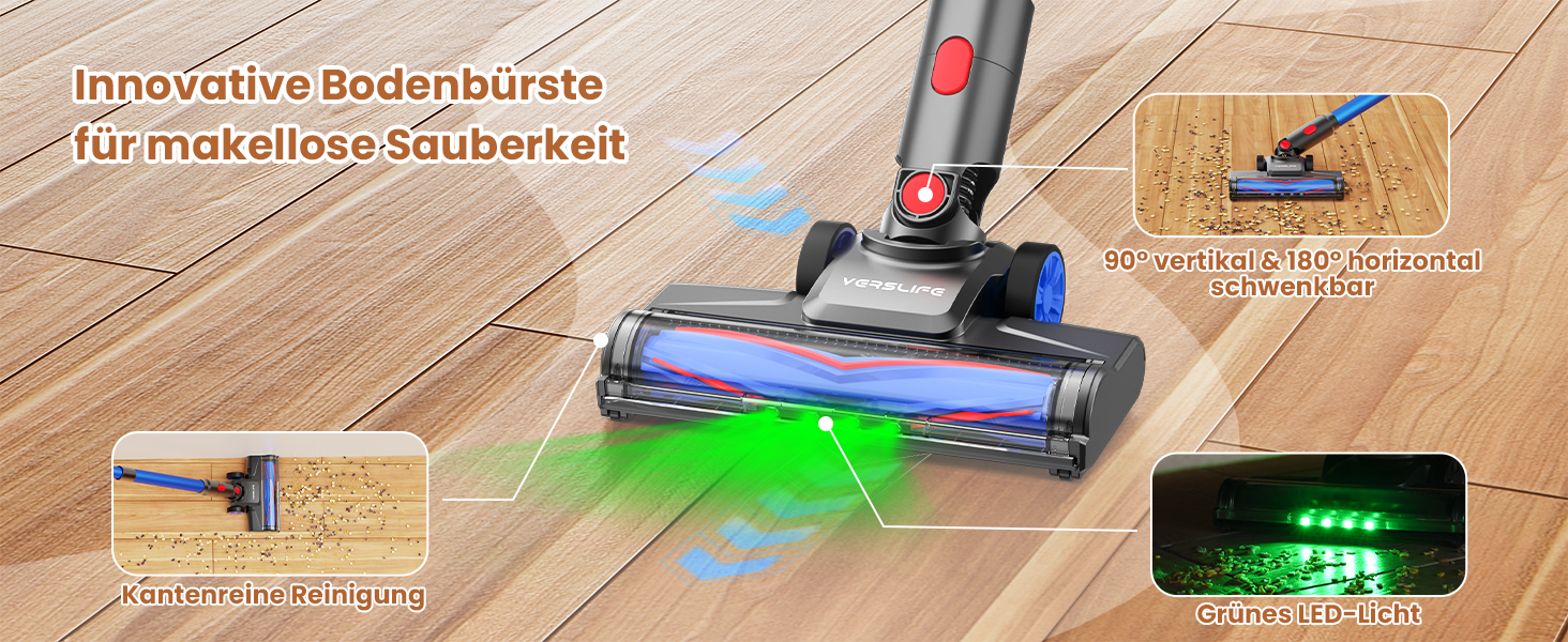 Версліф: Бездротовий акумуляторний пилосос 500W, 45 хв роботи, 40kPa, LED-дисплей, для дому та авто, синій