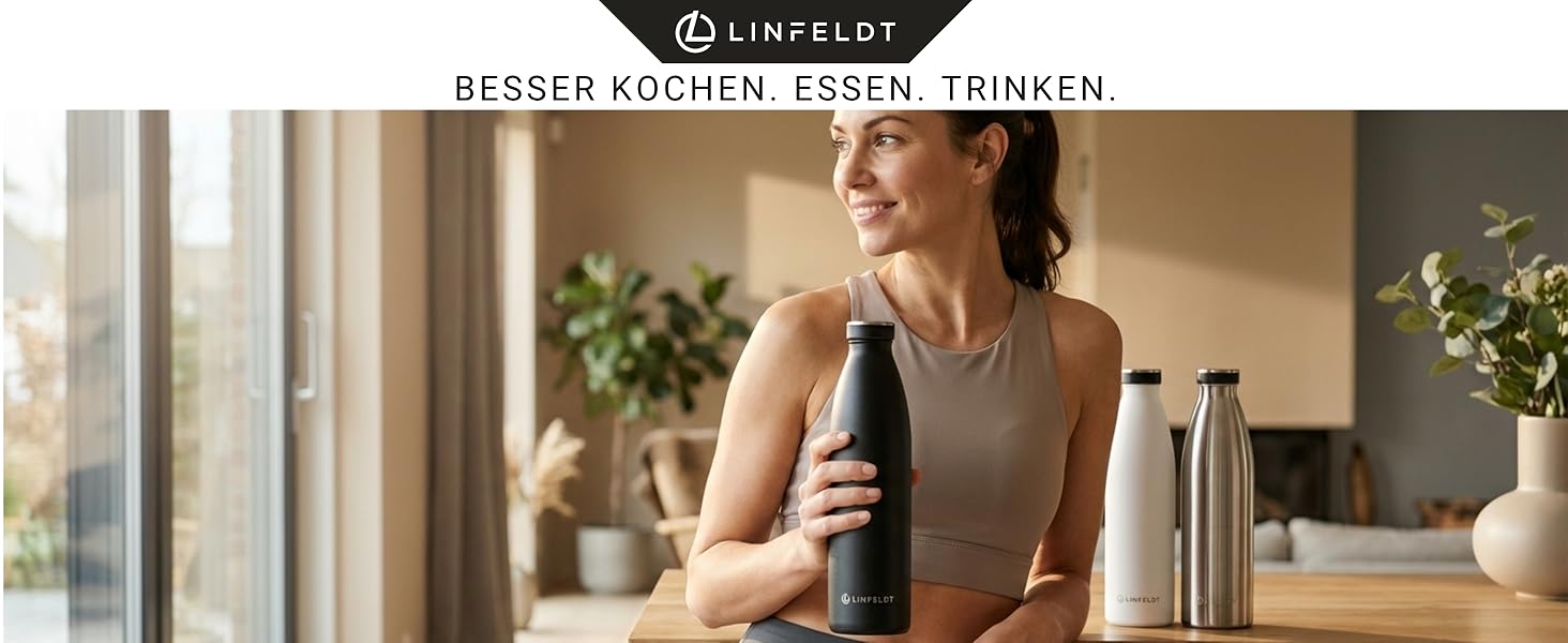 Термопляшка LINFELDT 1л нержавіюча сталь, ізольована 24 години, герметична + газування, для спорту, 1000 мл, BPA-free