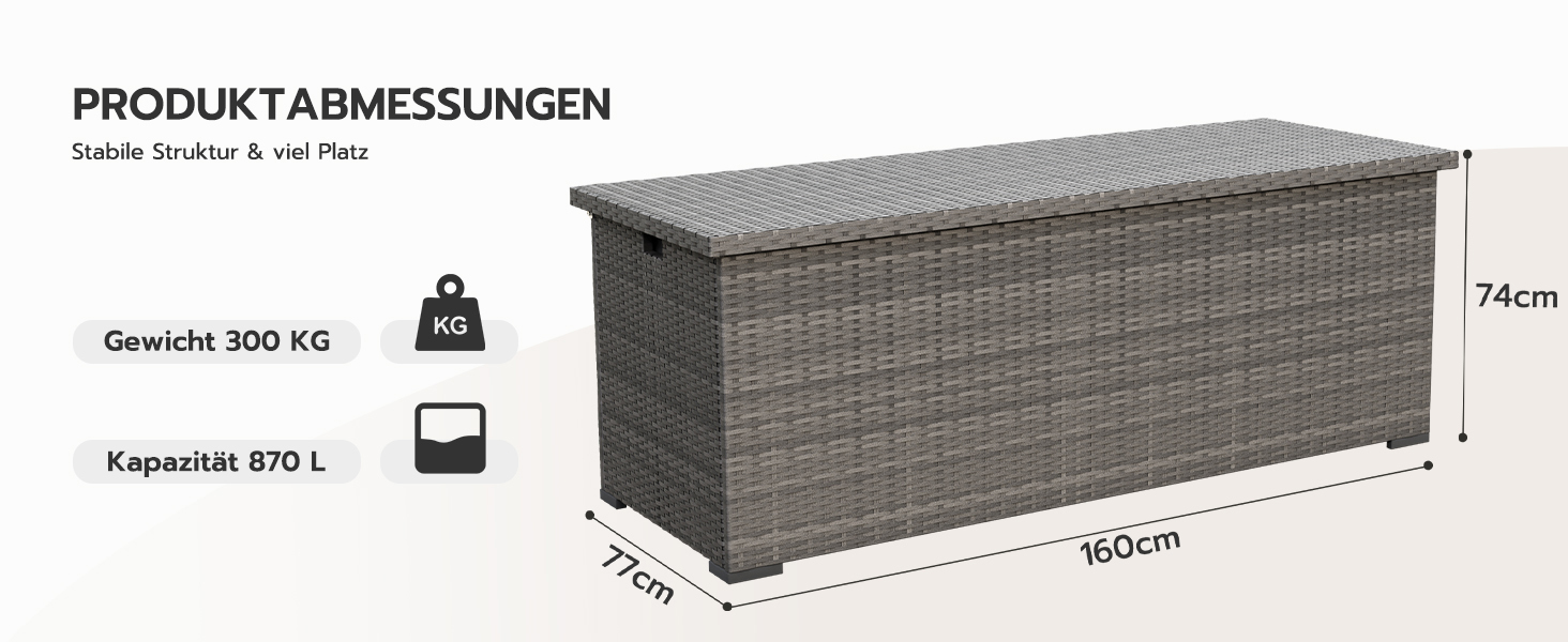 Водонепроникний садовий ящик Amopatio Gartenbox 650л з поліротангу для подушок, металевий ящик для зберігання з газліфтами для саду та балкону, сірий